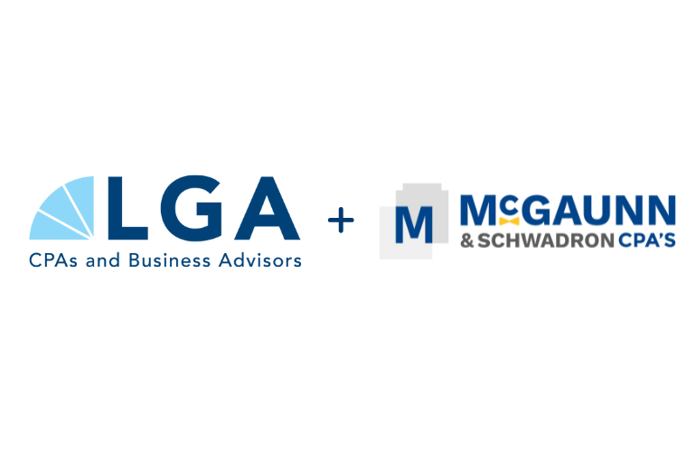 LGA and McGuann & Schwadron CPA's logos, connected by a "+" symbol, signifying their merger.